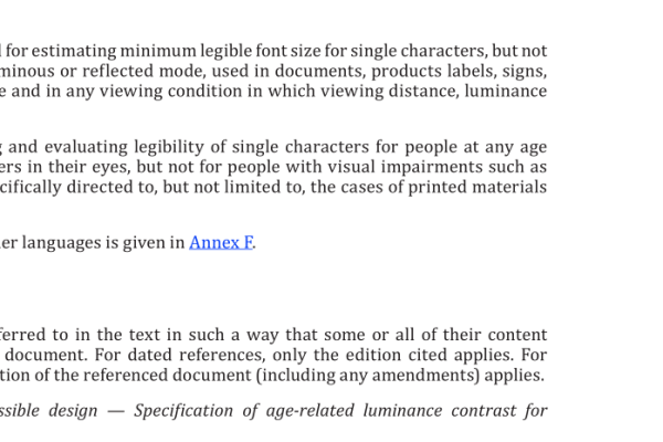 ISO 24509:2019 pdf download – Ergonomics — Accessible design — A method for estimating minimum legible font size for people at any age