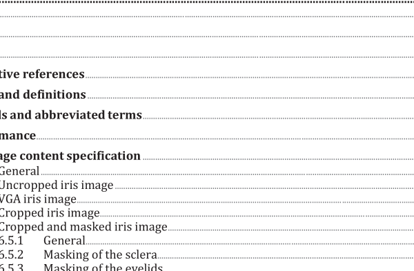 ISO IEC 39794-6:2021 pdf download – Information technology — Extensible biometric data interchange formats — Part 6: Iris image data