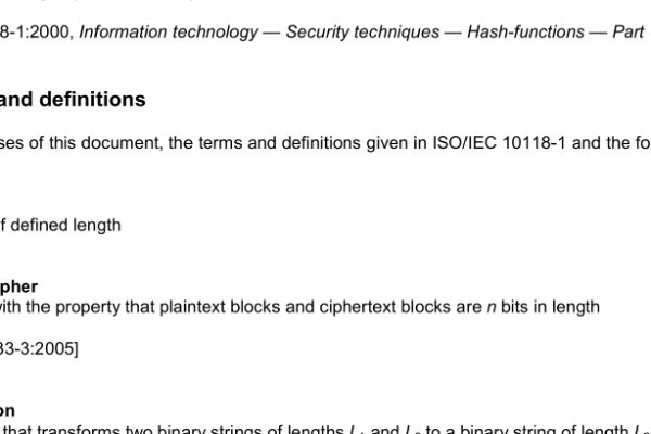 ISO IEC 10118-2:2010 pdf download – Information technology — Security techniques — Hash-functions — Part 2: Hash-functions using an n-bit block cipher