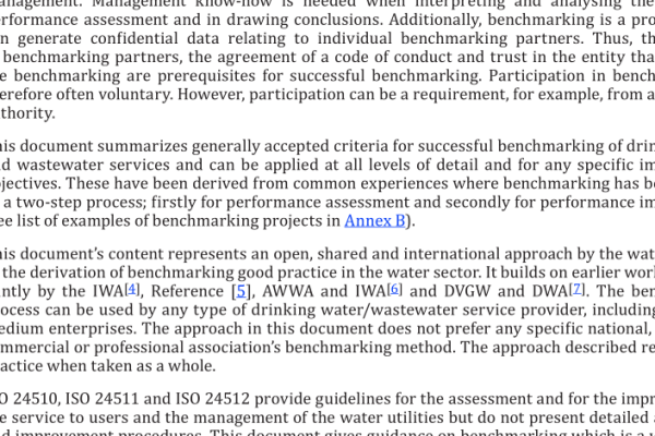 ISO 24523:2017 pdf download – Service activities relating to drinking water supply systems and wastewater systems — Guidelines for benchmarking of water utilities